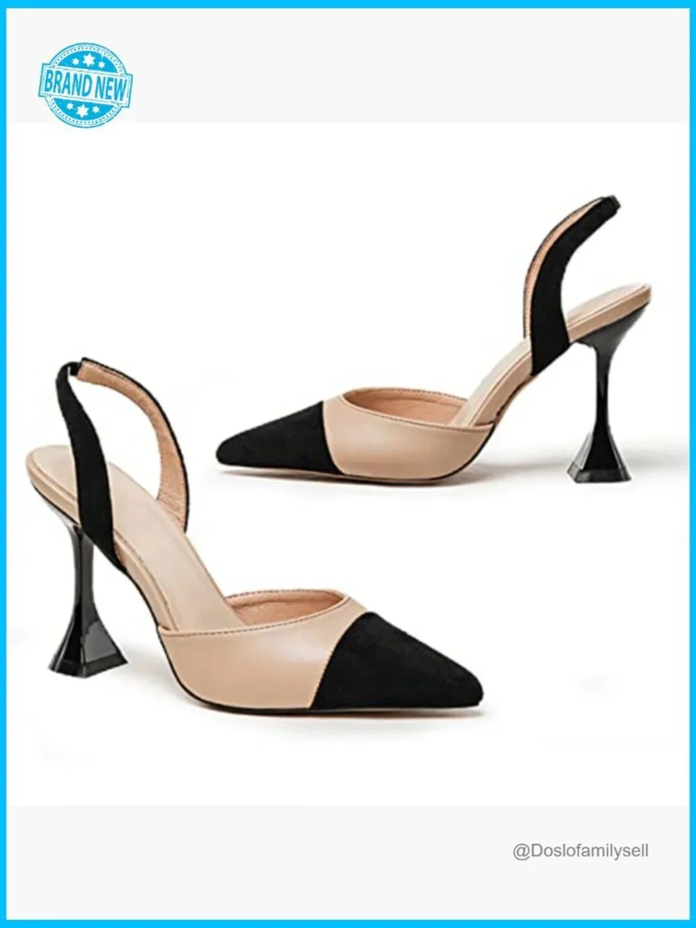 Pointed Toe Slingback Pumps Stiletto Heels Patchwork Dress Party Shoes